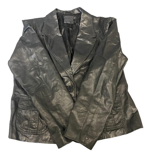 Fashion Leather Blazer Jacket Womens Medium Black Notch Lapel Single Breasted