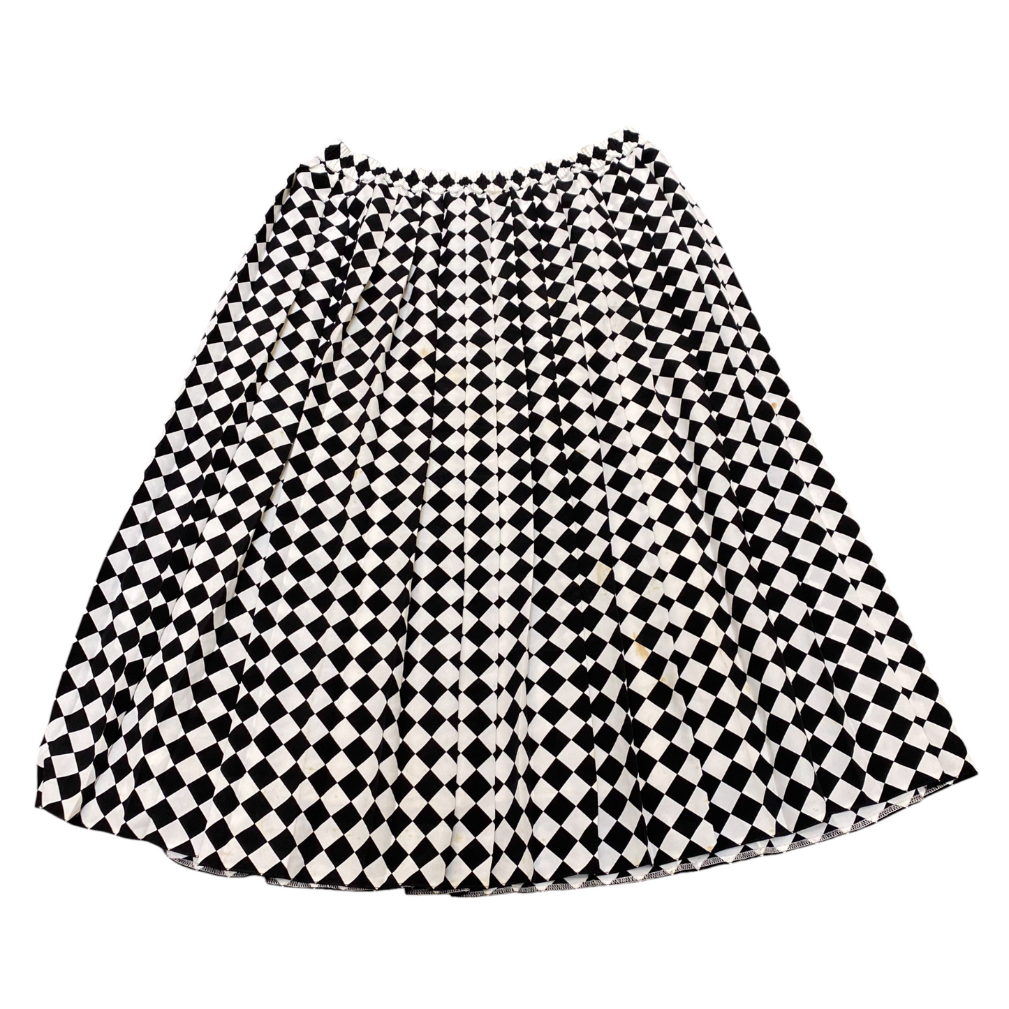 Fink Modell A-Line Skirt Women's M White Black Checkered Pleated Elastic Waist