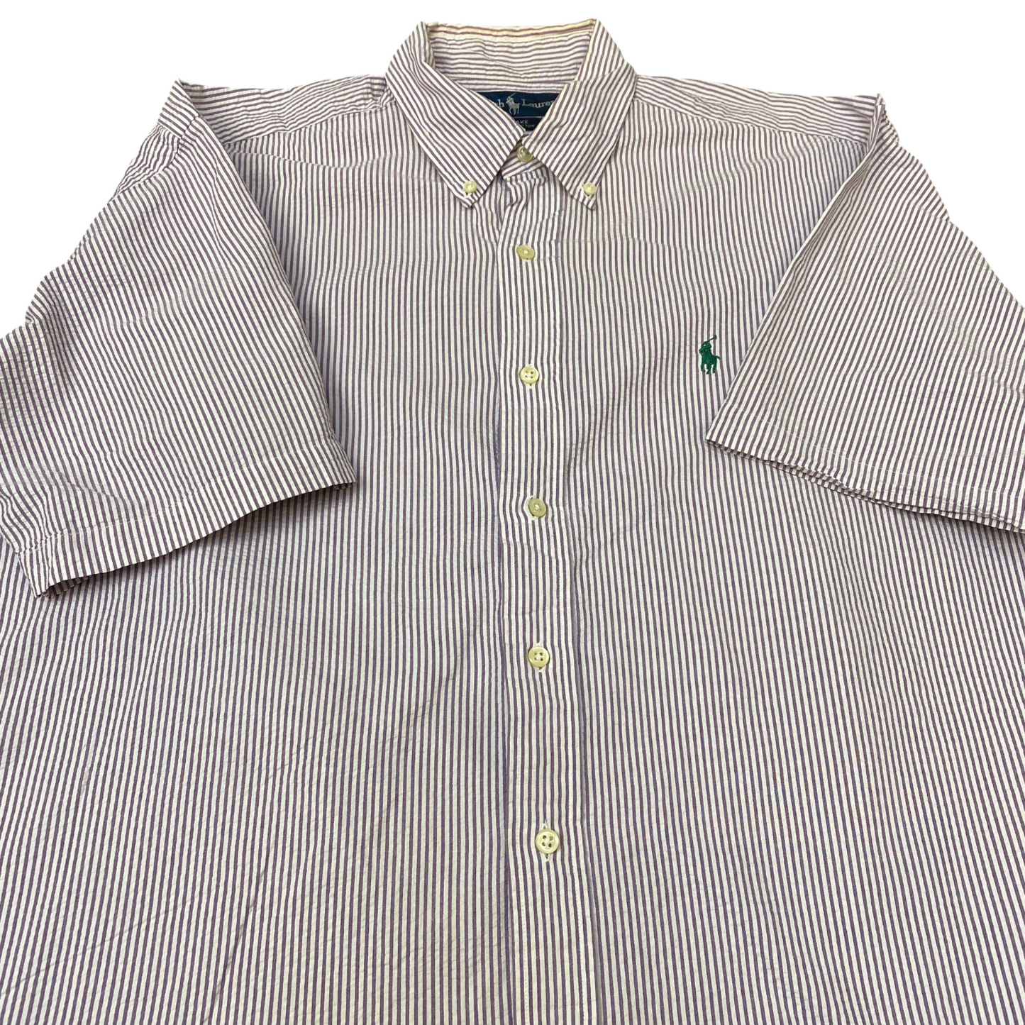 Ralph Lauren Shirt Mens L Purple White Striped Blake Short Sleeve Pony Button Up