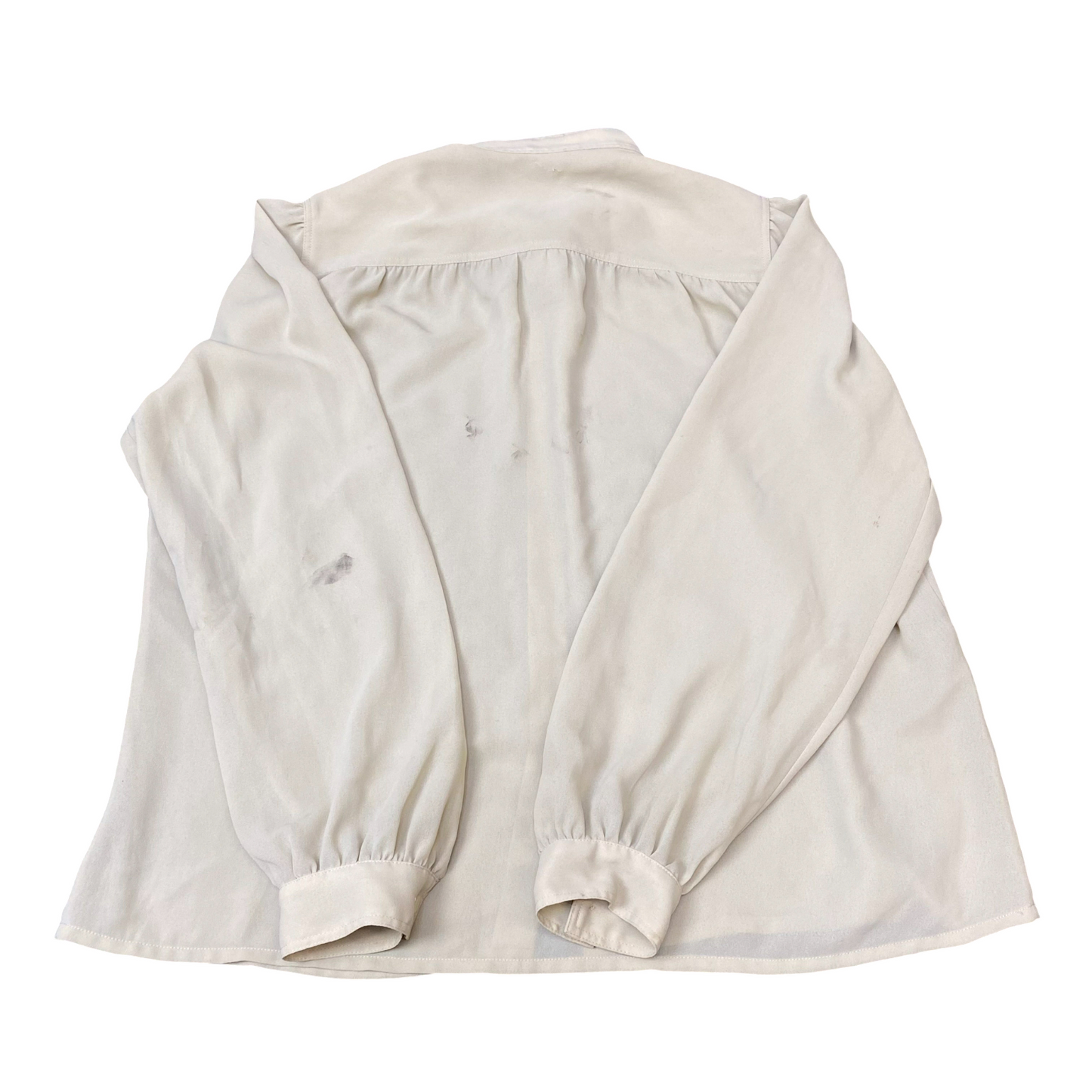 Shirt Top Womens L Cream Solid Chiffon Pleated Long Sleeve Snap Front Outdoor