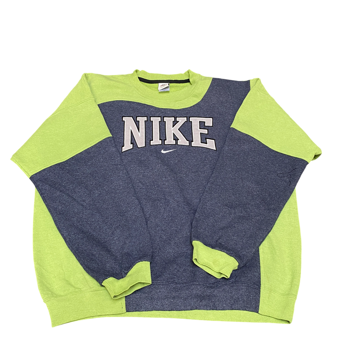 Nike Reworked Sweatshirt Men XL Green Grey Embroidered Spellout Logo Vintage Y2K