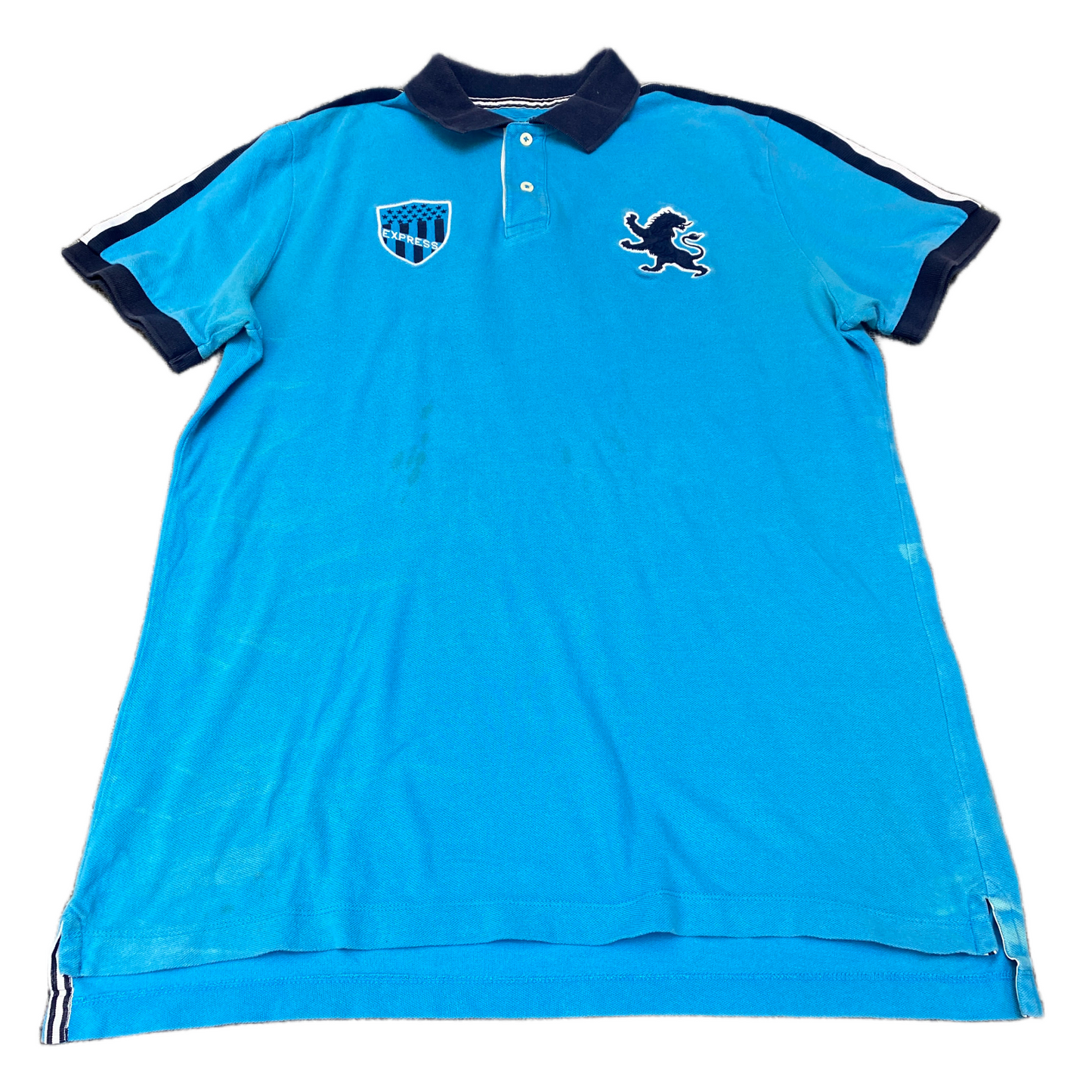 Express Pique Polo Shirt Mens Large Blue Modern Fit Stretch Golf Performance