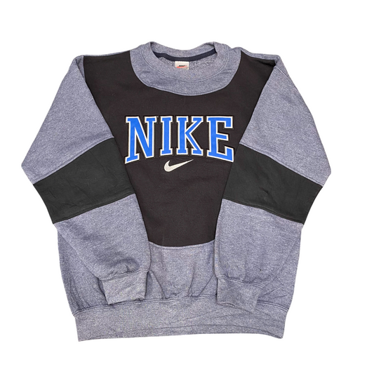 Nike Reworked Sweatshirt Mens Medium Grey Black Embroidered Spell Out Logo Y2K