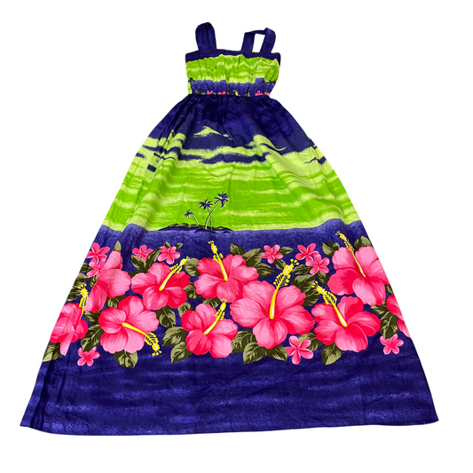 Womens A-Line Long Dress S Multi Floral Pleated Sleeveless Square Neck Pullover