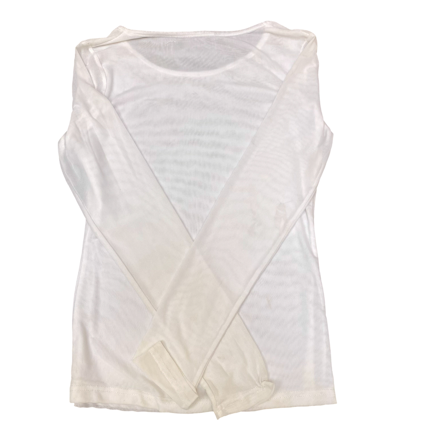 Sheer Mesh Top Womens S White Casual Long Sleeve Round Neck Pullover Outdoor