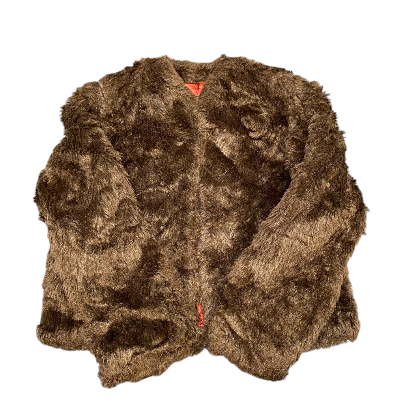 Roccobarocco Faux Fur Jacket Womens Medium Brown Lined Long Sleeve Open Front