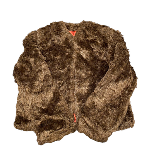 Roccobarocco Faux Fur Jacket Womens Medium Brown Lined Long Sleeve Open Front