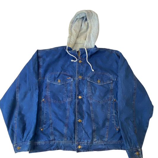 In Crowd Trucker Jacket Mens Large Blue Denim Stone Wash Hooded Button Front