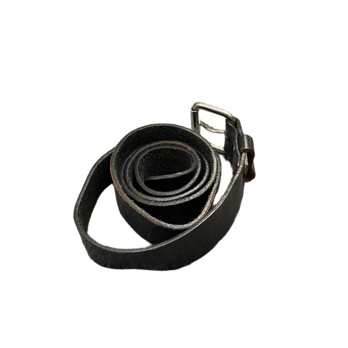 Waist Belt Mens Black Leather Adjustable Silver Roller Pin Buckle 43.5 Inches