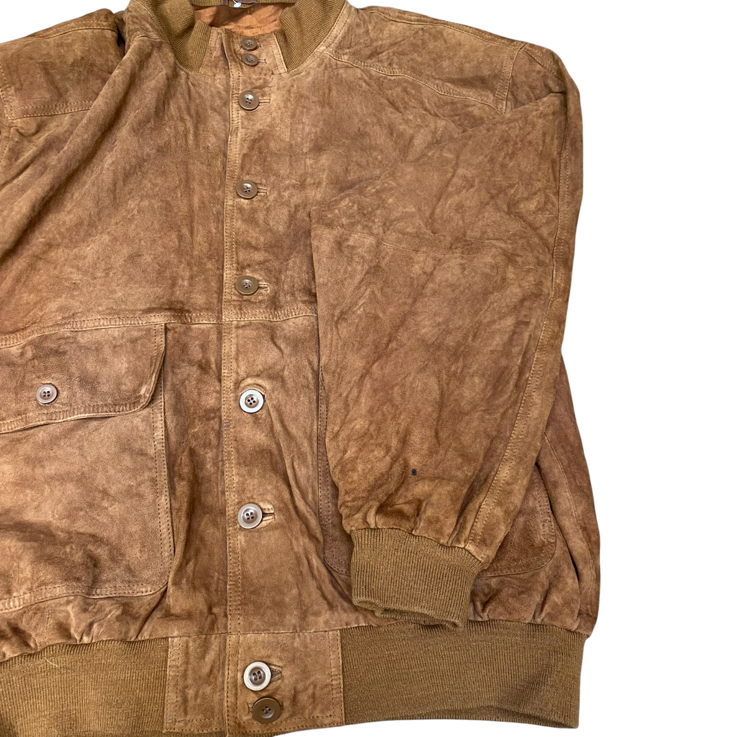 Best of Nature Leather Jacket Mens 2XL Brown Lined Button Front Elasticated Hem