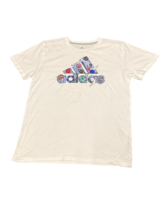 Adidas T-Shirt White Womens XL Multicoloured Front Logo