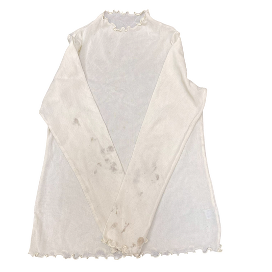 Sheer Mesh Top Womens M White Casual Long Sleeve Crew Neck Casual Outdoor