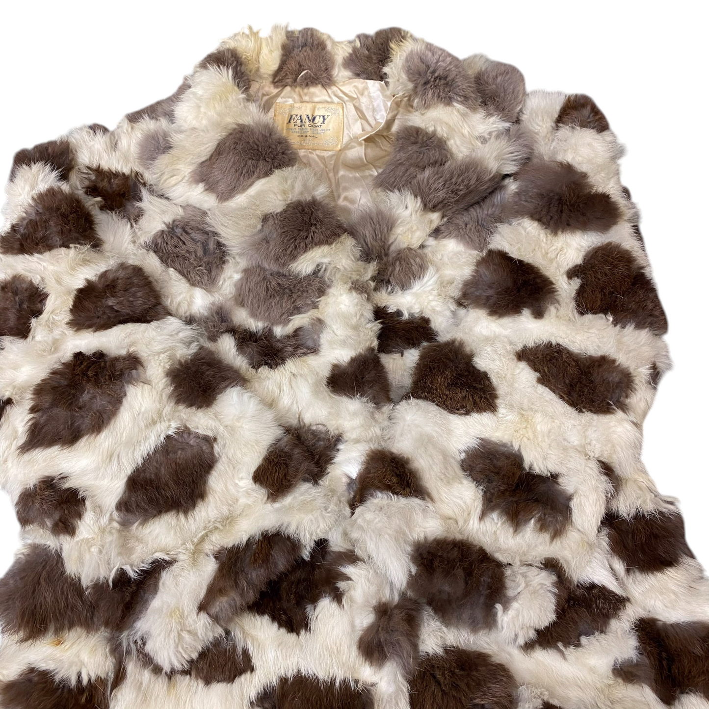 Fancy Fur Coat Womens Medium Brown Beige Fully Lined Cozy Warm Winter Collared