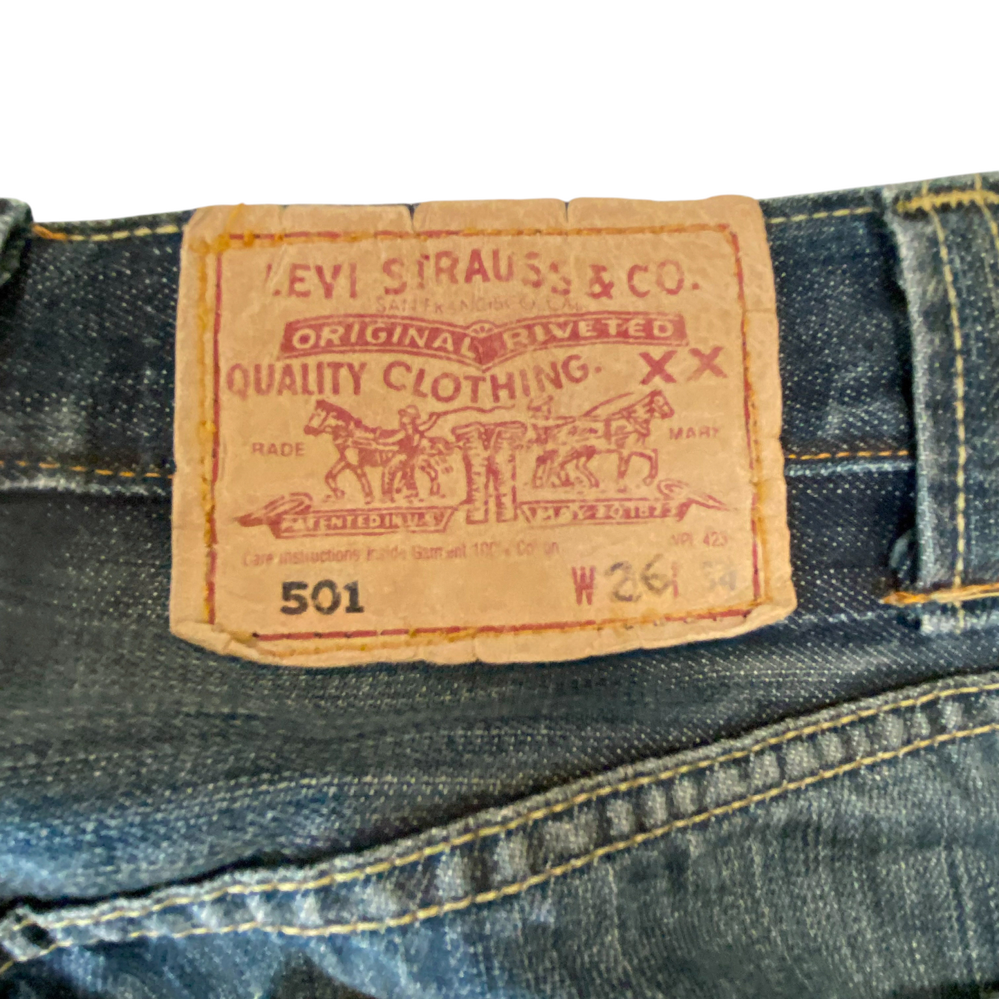 Levi's Jeans Womens 26W 34L Blue Denim 5-Pockets High Rise 501 Skinny Leg Preppy