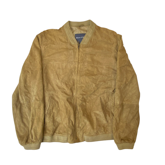 Marc O'Polo Bomber Jacket Mens Large Brown Suede Leather Long Sleeve Full Zip