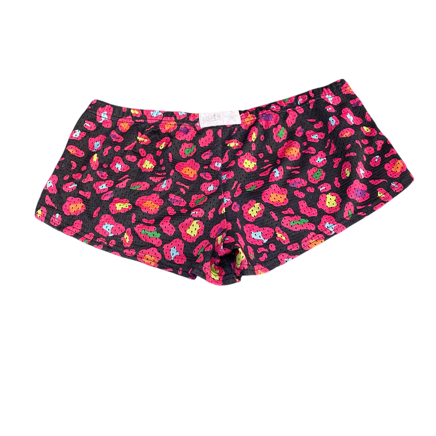 Swim Shorts Women Medium Black Pink Allover Mesh Patterned Elastic Waist Pull On
