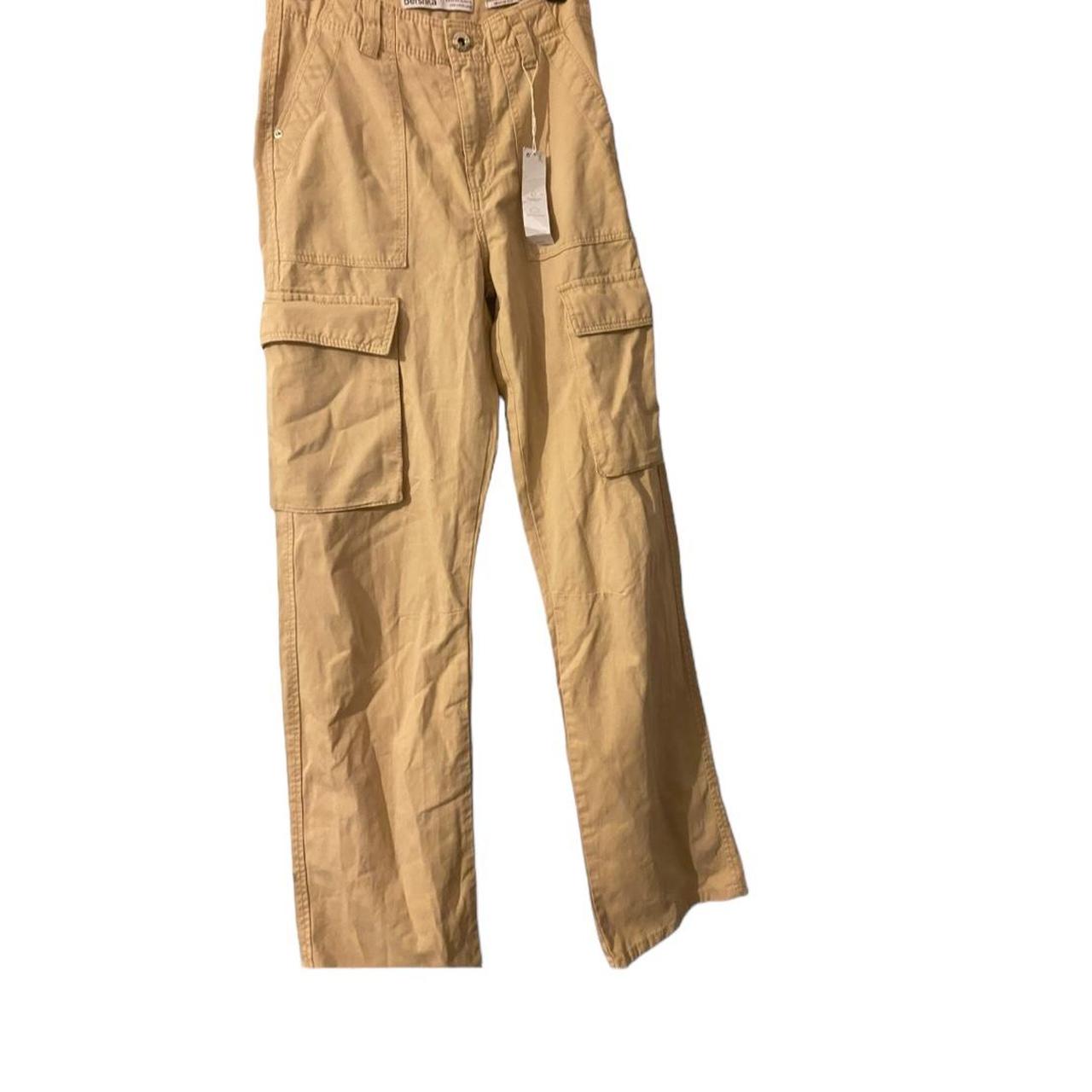 Bershka straight leg cargo trouser in sand/tan