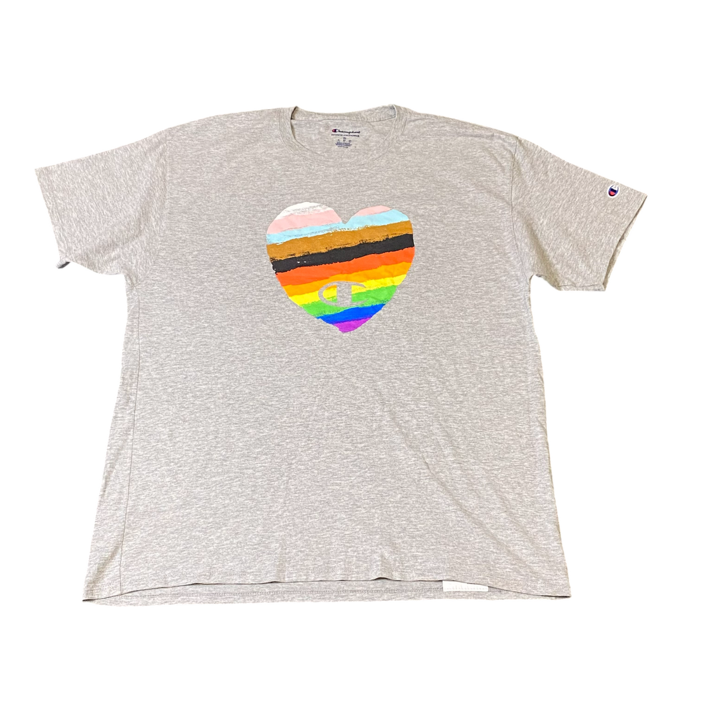 Champion Tee Shirt Mens XL Grey Heather Rainbow Heart Authentic Fit Pullover