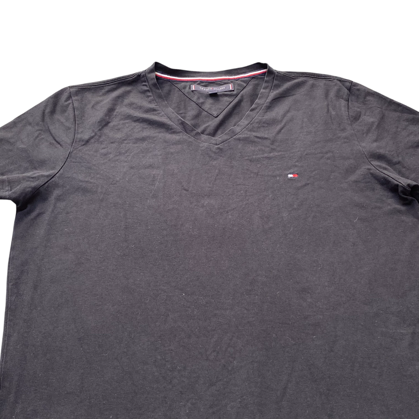 Tommy Hilfiger T Shirt Womens Large Black V Neck Short Sleeve Crew Neck Tee