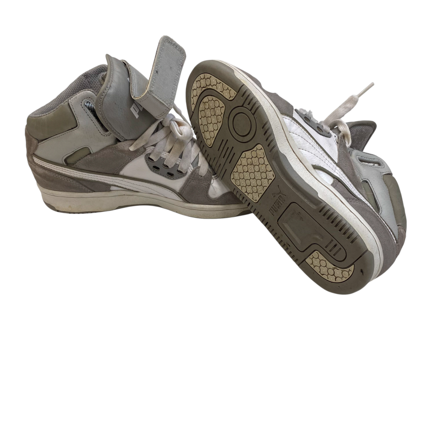 PUMA Rebound Street JR Casual Shoes Unisex Kids 4.5 Grey White High Top Lace Up