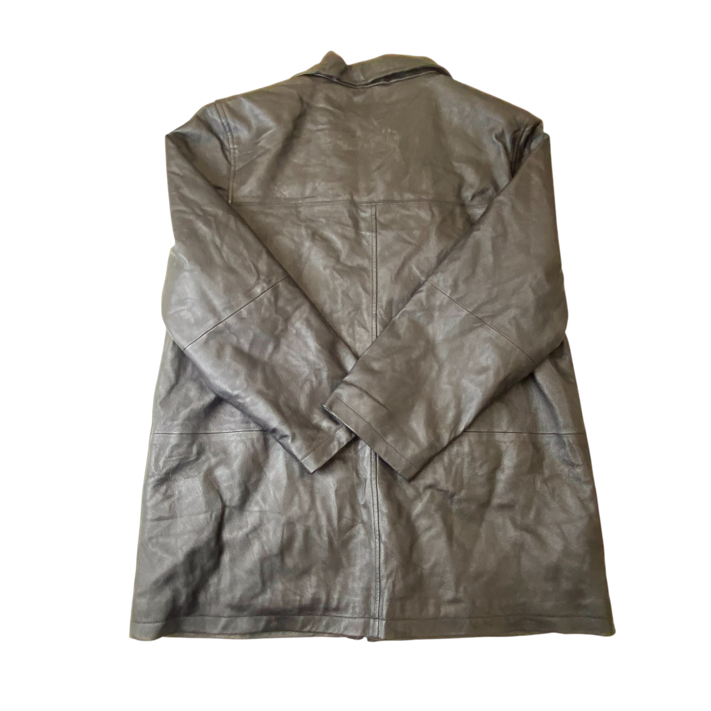 TCM Leather Jacket Mens Small Black Quilted Lined Long Sleeve Collared Full Zip