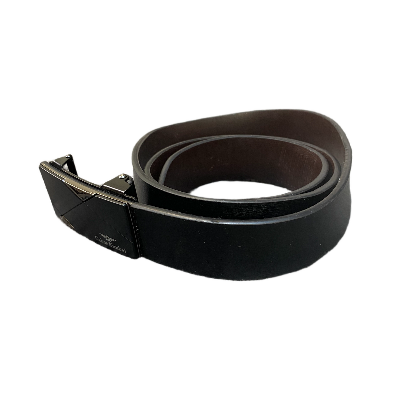 Cabor Kunkel Waist Belt Men Black Leather Rectangular Ratchet Buckle 44.5 inches