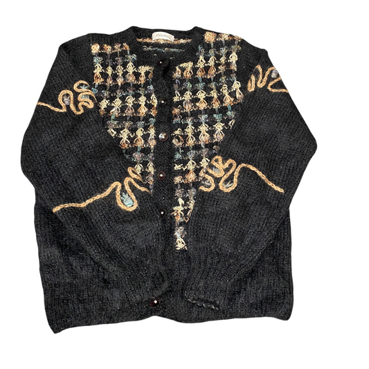 Abuba Cardigan Jumper Womens Medium Colorful Embroidered Abstract Button Front