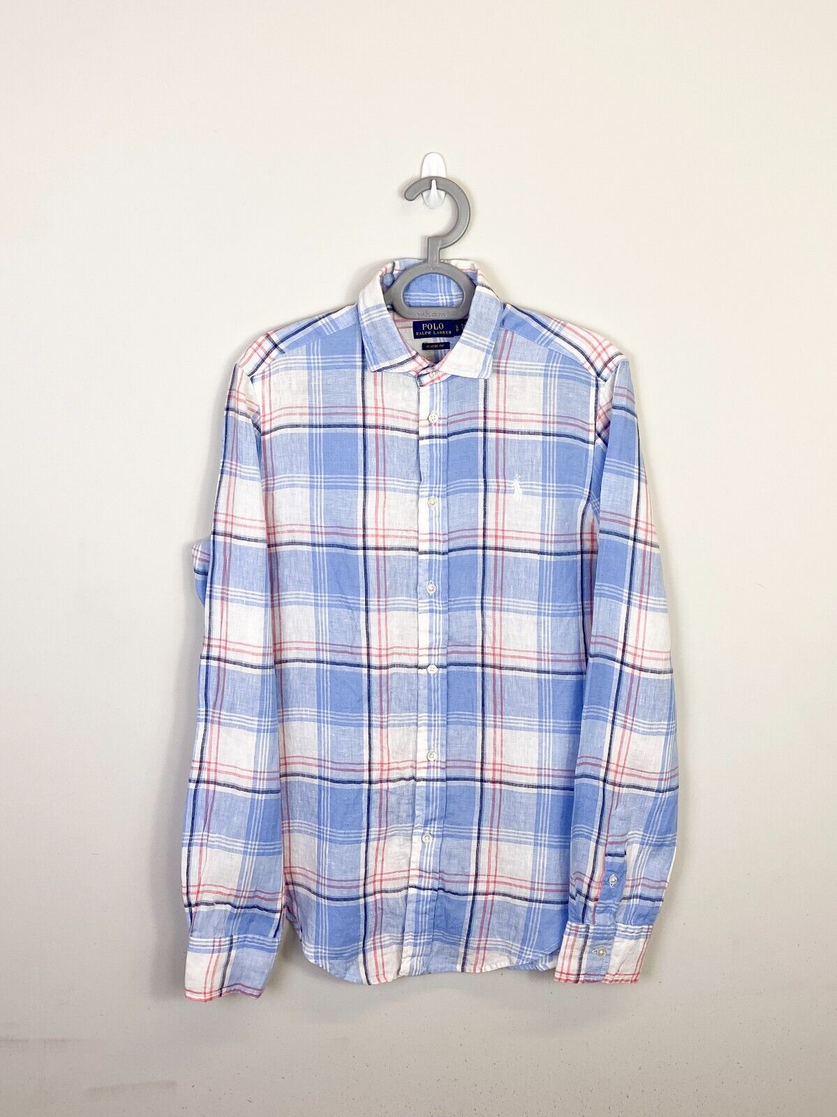 Ralph Lauren Shirt Mens Small Blue Plaid Classic Fit White Small Polo Pony Logo