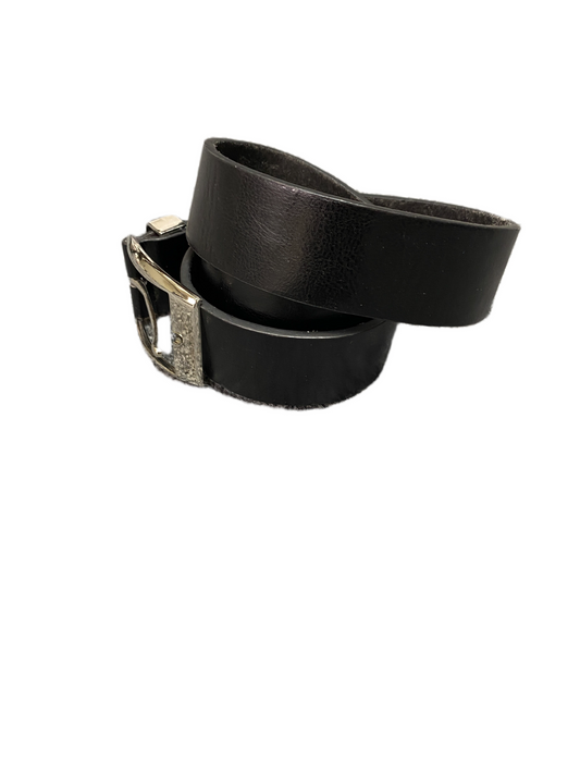 Waist Belt Men Black Leather Adjustable Metal Keeper Silver Pin Buckle 46 inches