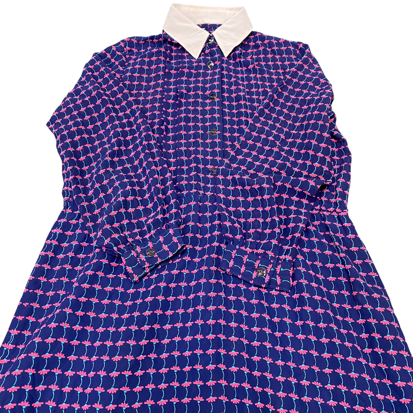 Womens Maxi Dress M Blue All Over Floral Print Long Sleeve Collared Button Front