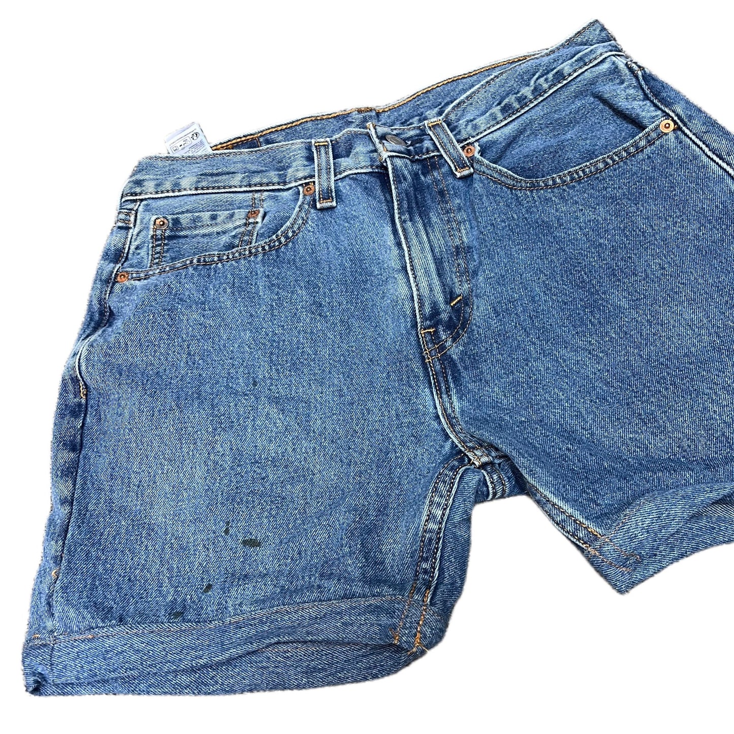 Levi's 505 Jean Shorts Fits as Women Large 31" Waist Blue Denim Stretch Red Tab