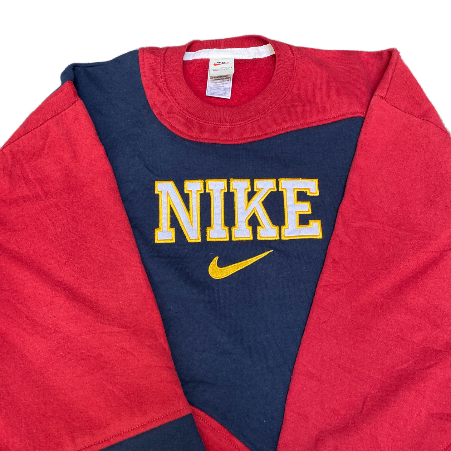 Nike Reworked Sweatshirt Mens Large Red Blue Embroidered Spellout Logo Vtg Y2K