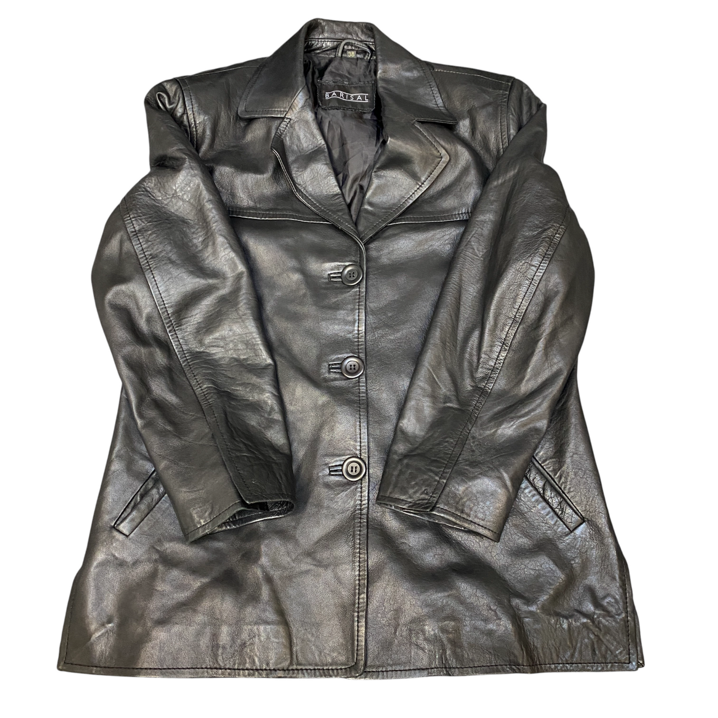 Barisal Leather Blazer Jacket Womens Medium Black Notch Lapel Single Breasted