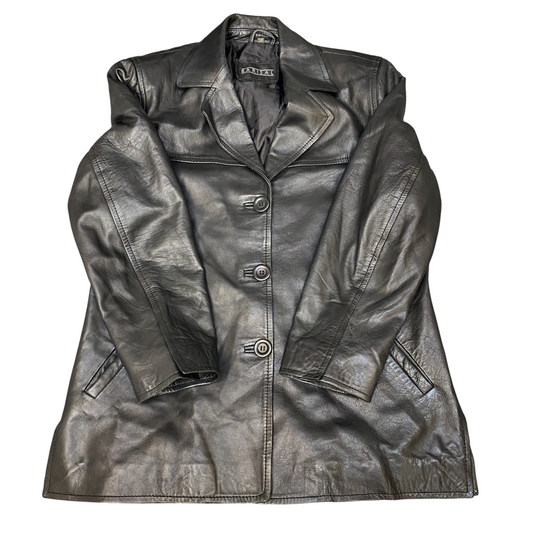 Barisal Leather Blazer Jacket Womens Medium Black Notch Lapel Single Breasted