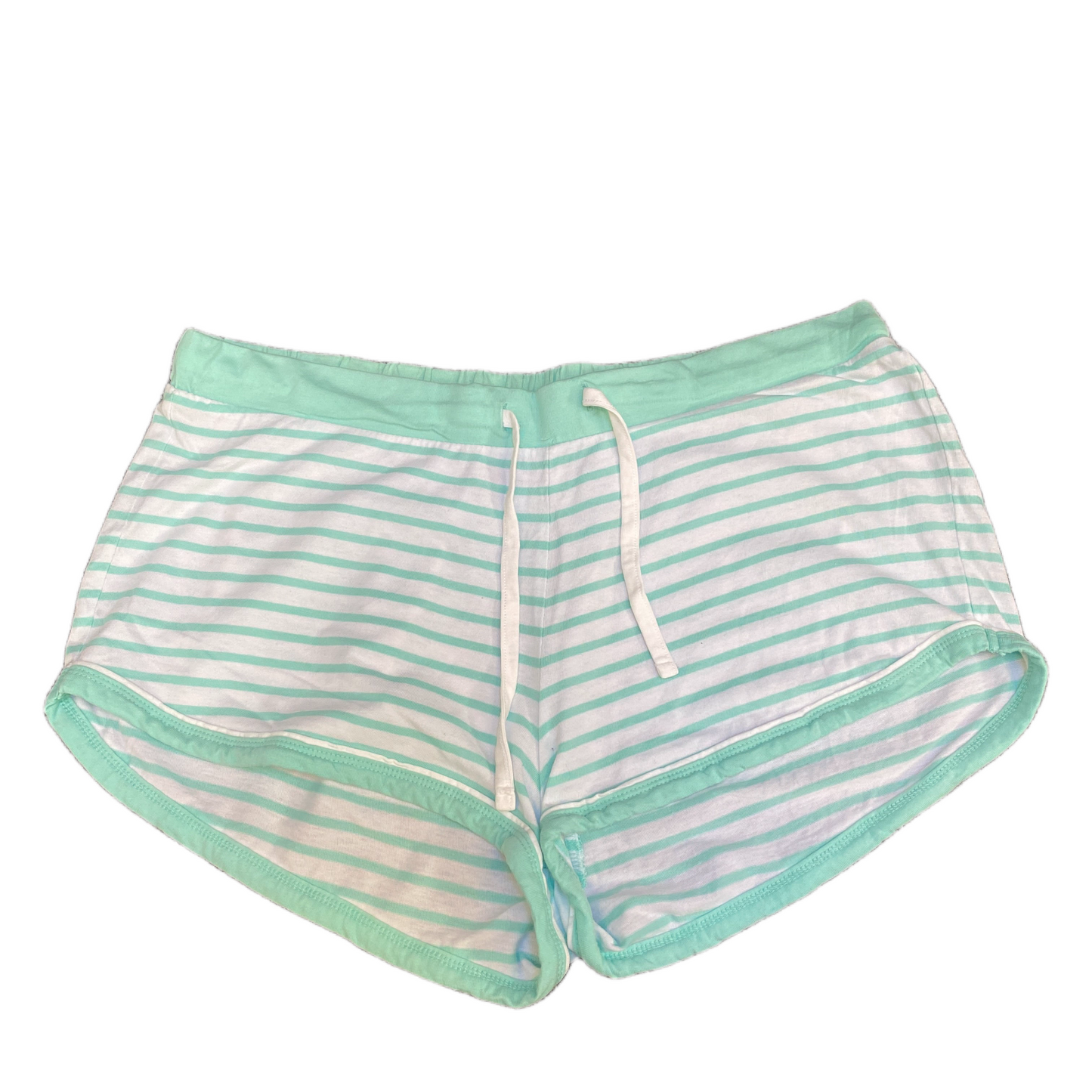 Running Sprinter Shorts Womens L 32" Waist Green White Striped Gym Dolphin Hem