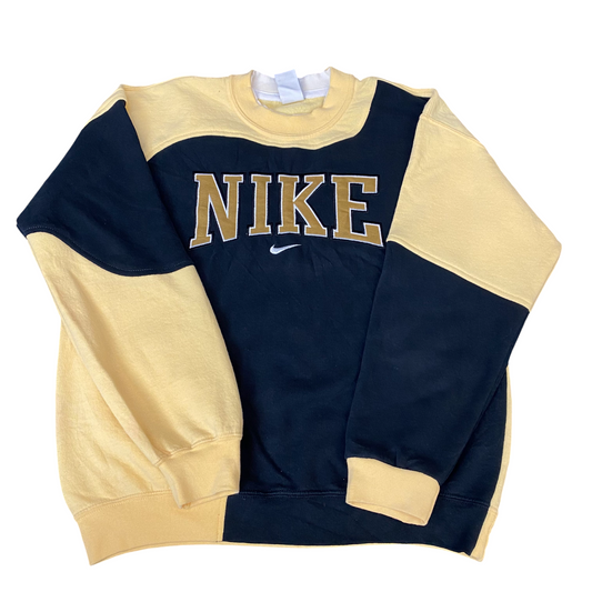 Nike Reworked Sweatshirt Mens M Yellow Black Embroidered Spellout Logo Vtg Y2K
