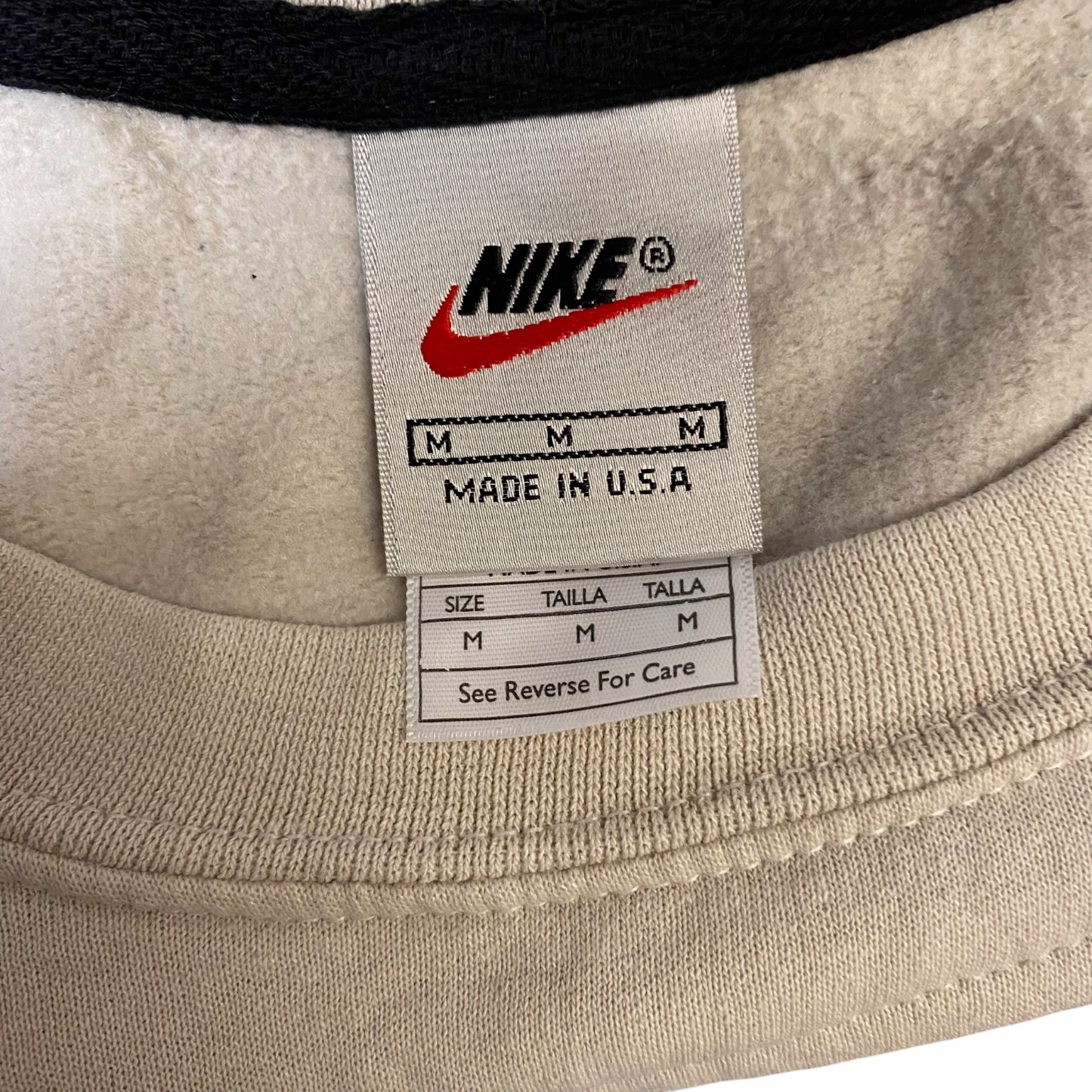 Nike Reworked Sweatshirt Mens M Red Beige Embroidered Spellout Logo Vintage Y2K
