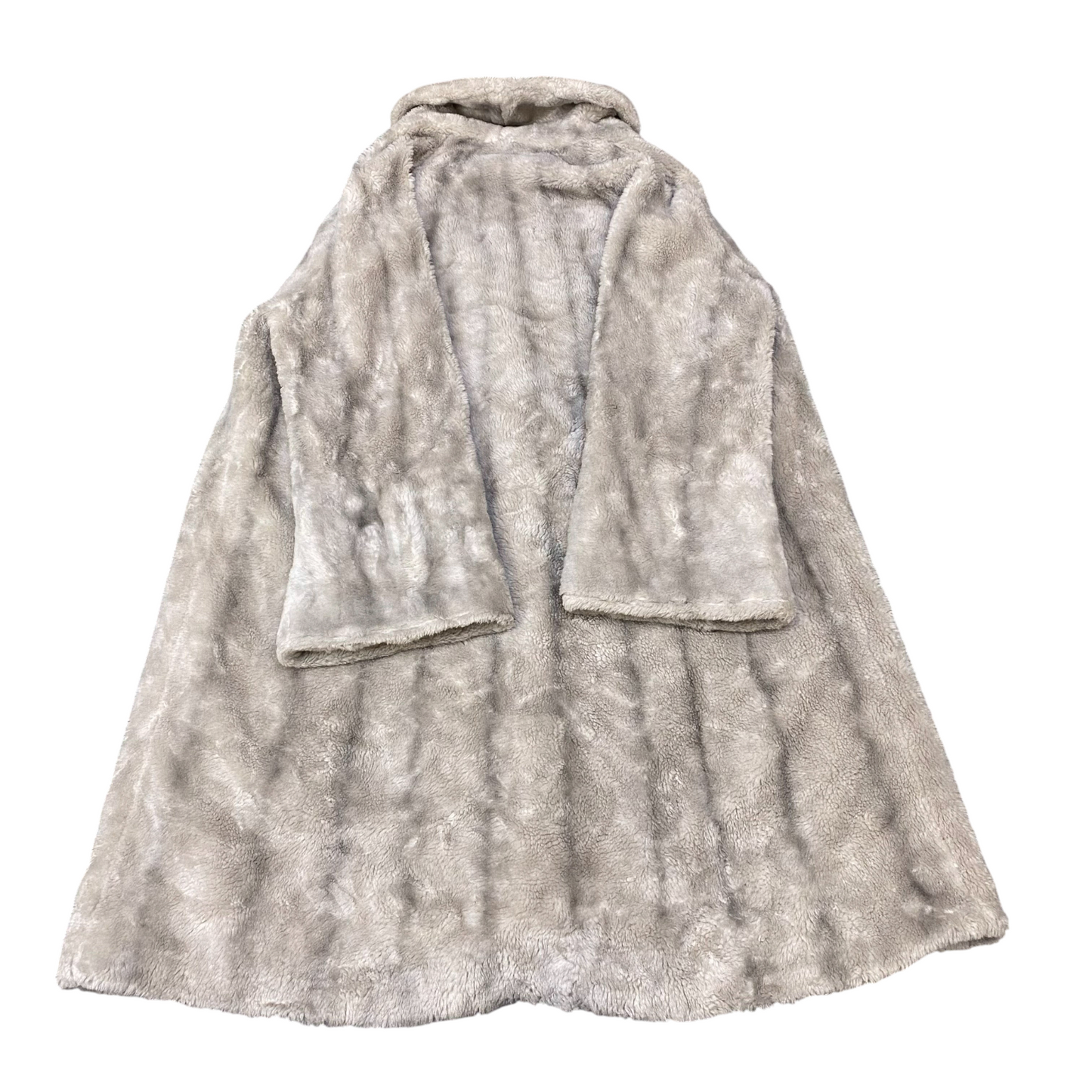 Womens Genuine Faux Fur Coat Medium Grey Cozy Warm Long Sleeve Shawl Open Front