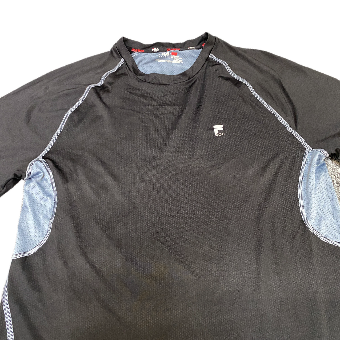 FILA Sport Mesh T-Shirt Boys Small Black Grey Short Sleeve Crew Neck Pullover