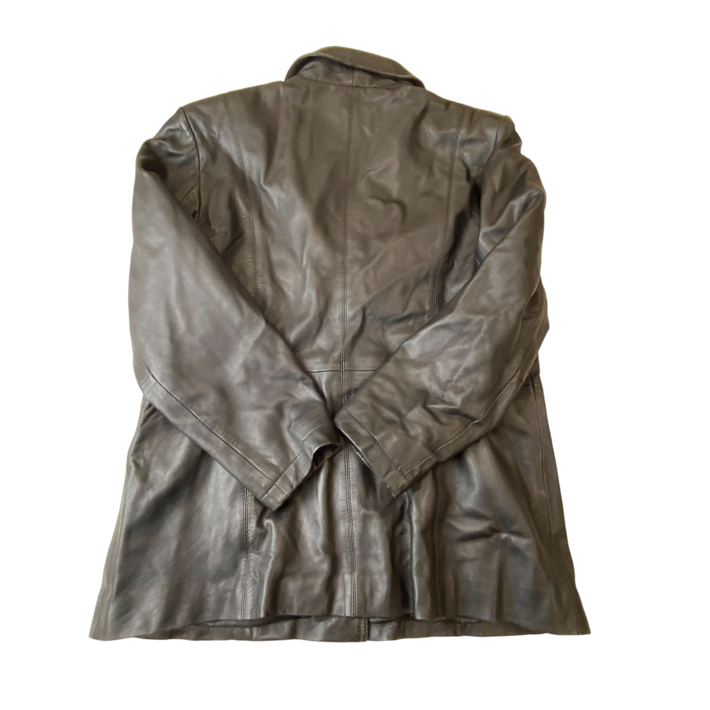 Max Original Leather Blazer Jacket Womens 3XL Black Notch Lapel Single Breasted