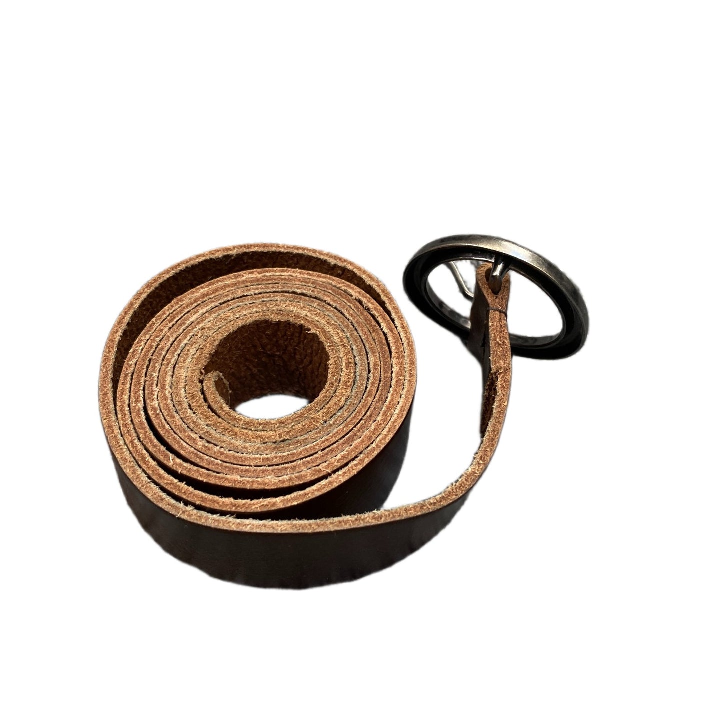Vintage Waist Belt Mens Brown Leather Adjustable Round Shape Buckle 48 Inches