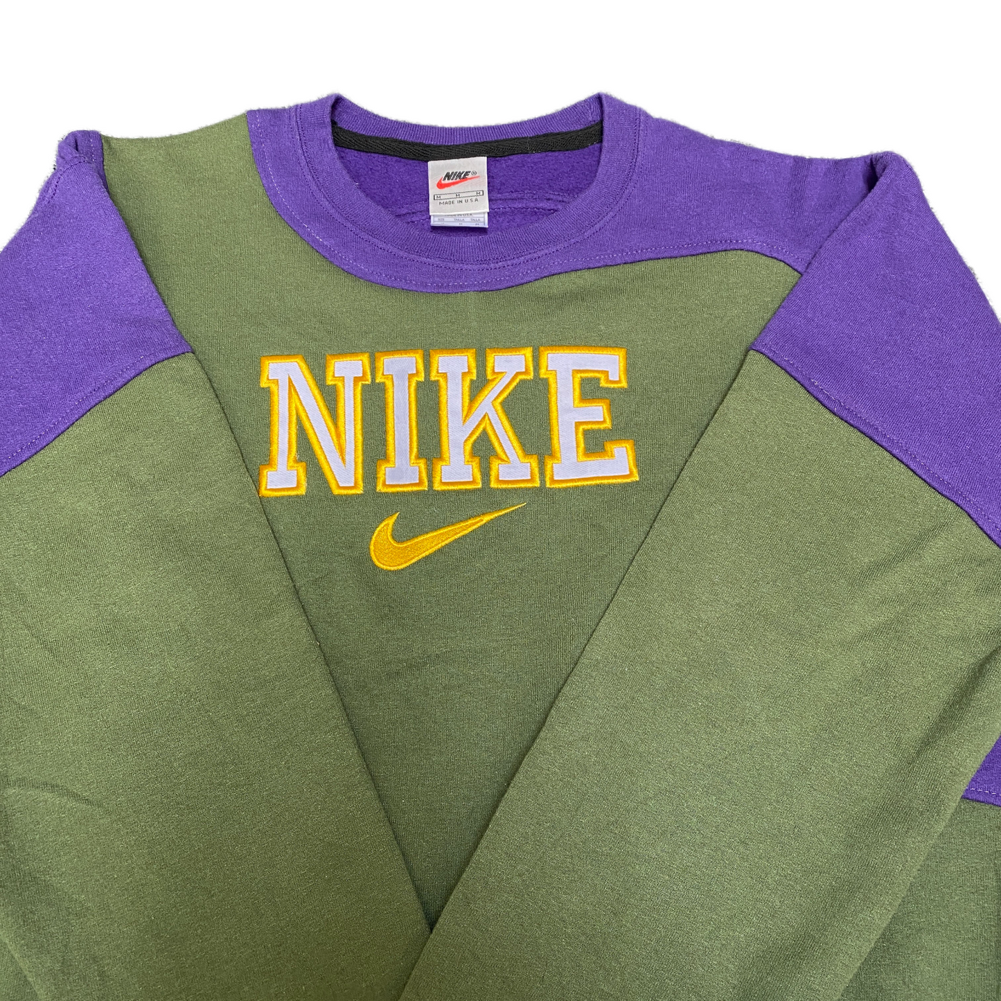 Nike Reworked Sweatshirt Mens M Purple Green Embroidered Spellout Logo Vtg Y2K