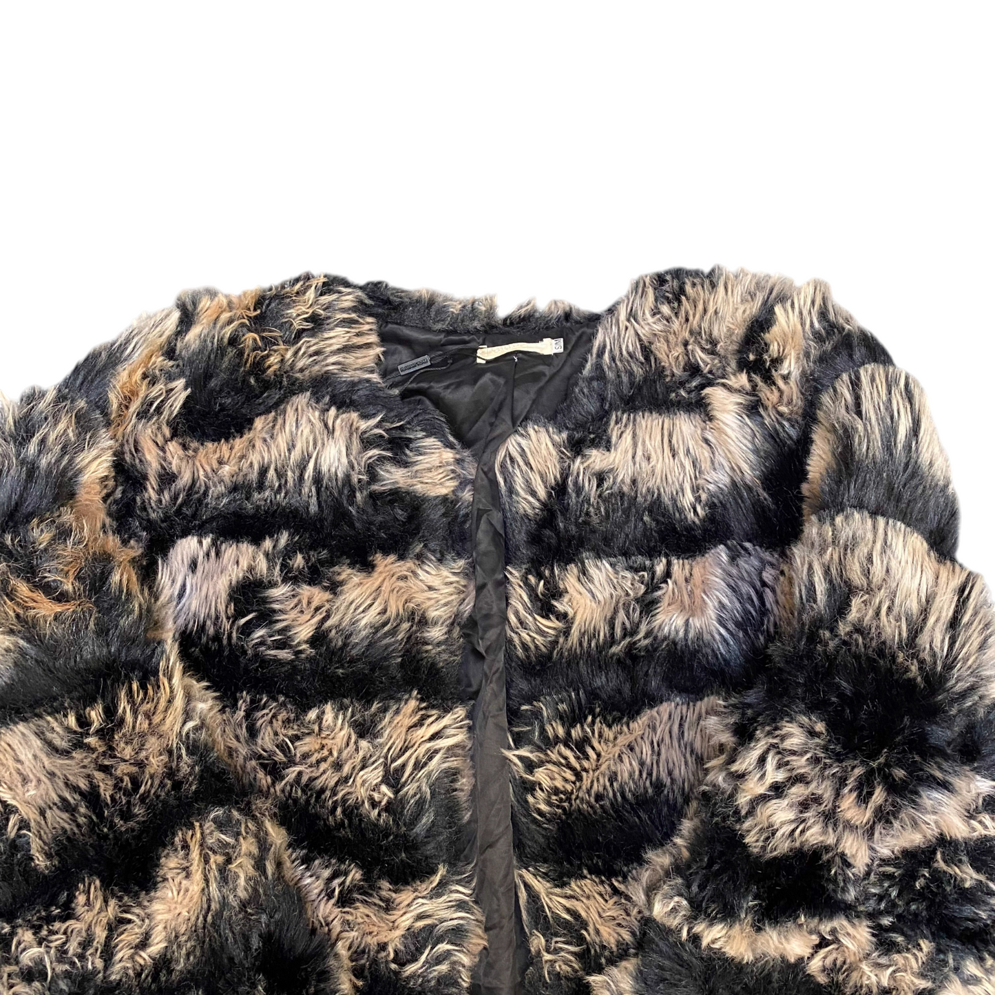 Flamant Rose Faux Fur Jackets Womens S/M Black Beige Long Sleeve Open Front