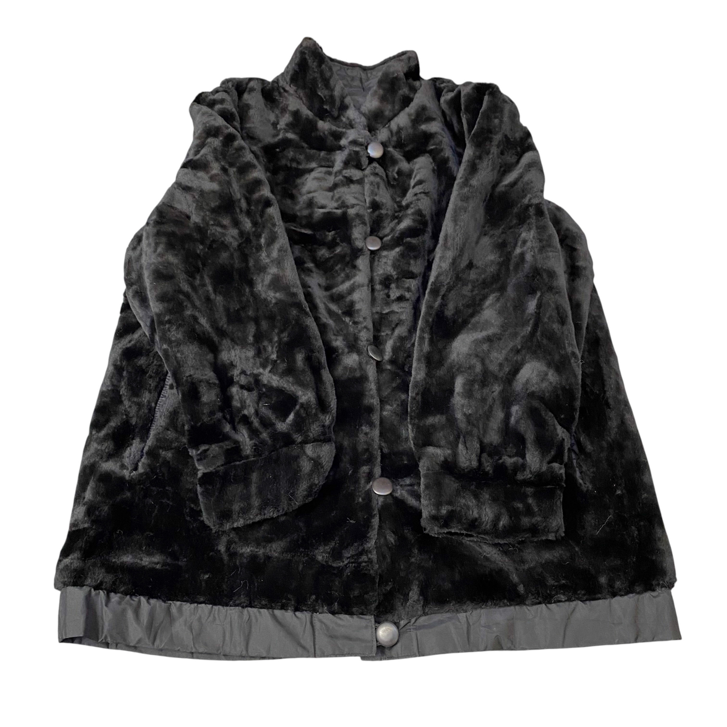 Womens Faux Fur Mint Coat Large Black Lined Long Sleeve Collared Button Front