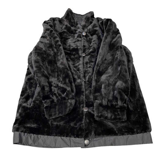 Womens Faux Fur Mint Coat Large Black Lined Long Sleeve Collared Button Front