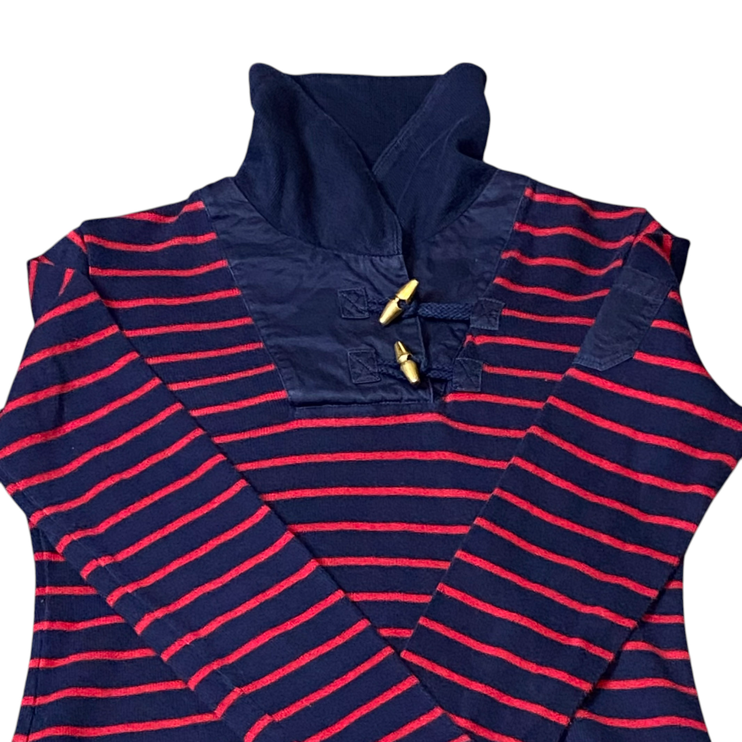 Ralph Lauren Jumper Womens Small Blue Red Striped Shawl Collar Toggle Front