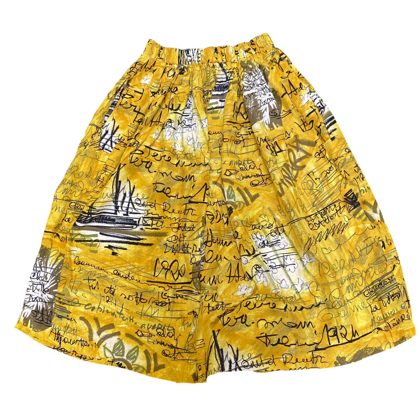 A-Line Skirt Womens S Yellow Geometric Pleated Casual Button Front Outdoor