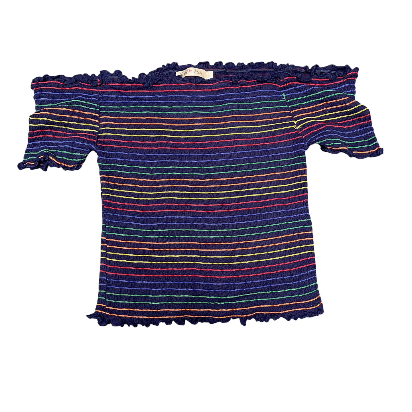 Heart & Hips Crop Top Womens S Rainbow Striped Ruched Stretch Off the Shoulder