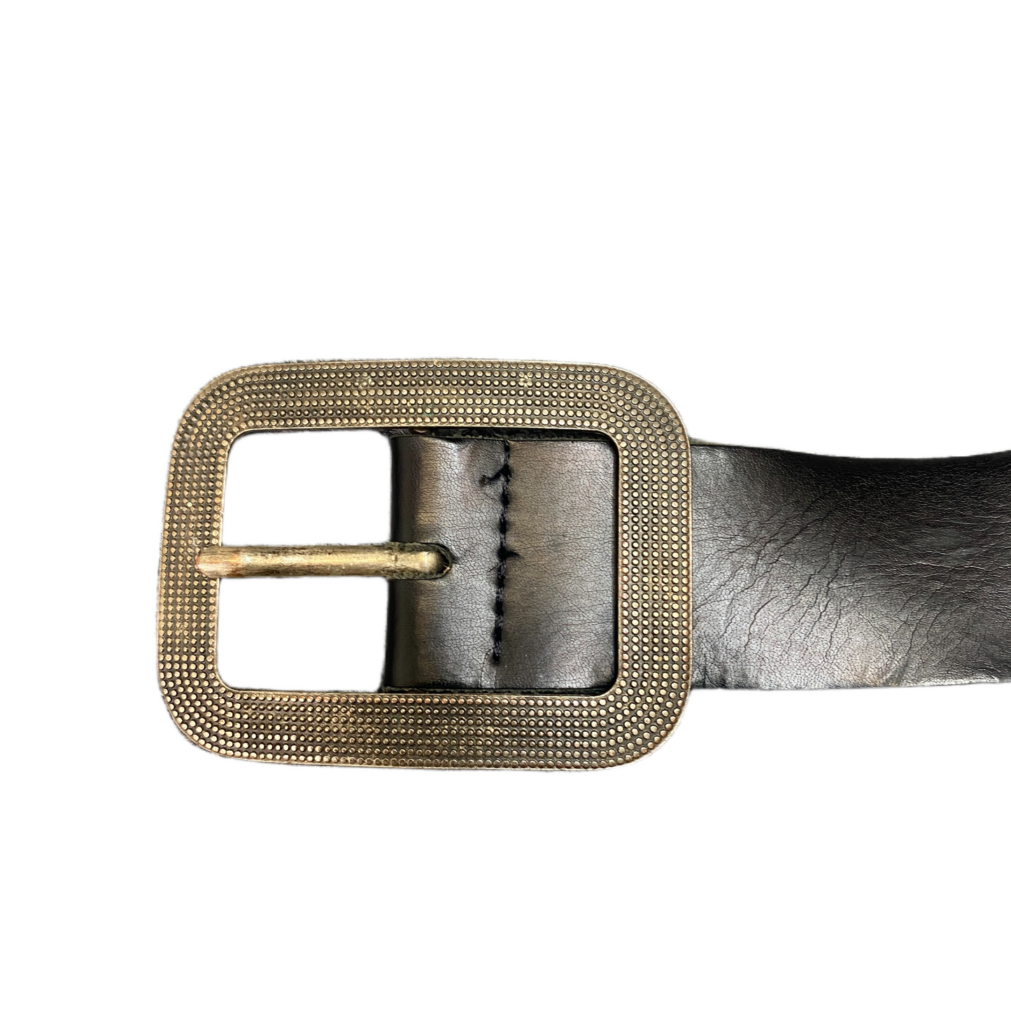Waist Belt Mens Black Leather Adjustable Rectangular Silver Pin Buckle 43 inches
