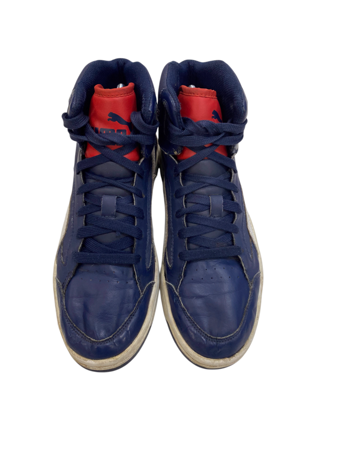 Puma Rebound Layup Mid Sneaker Kids UK Sz 5 Navy White Synthetic Leather Lace Up